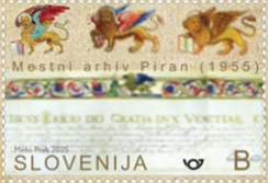 Slovesna predstavitev priložnostne poštne znamke Mestni arhiv Piran (1955)